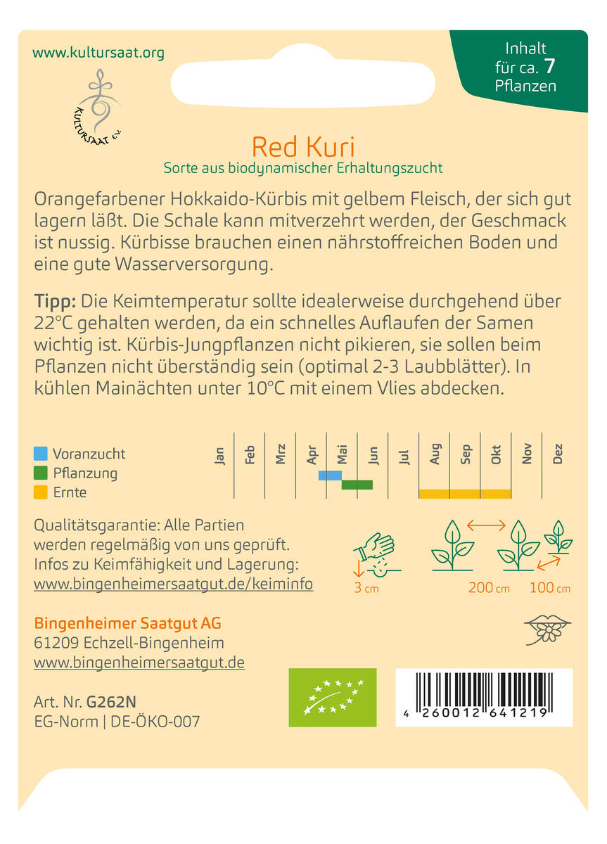 Bingenheimer Saatgut Kürbis Hokkaido Red Kuri