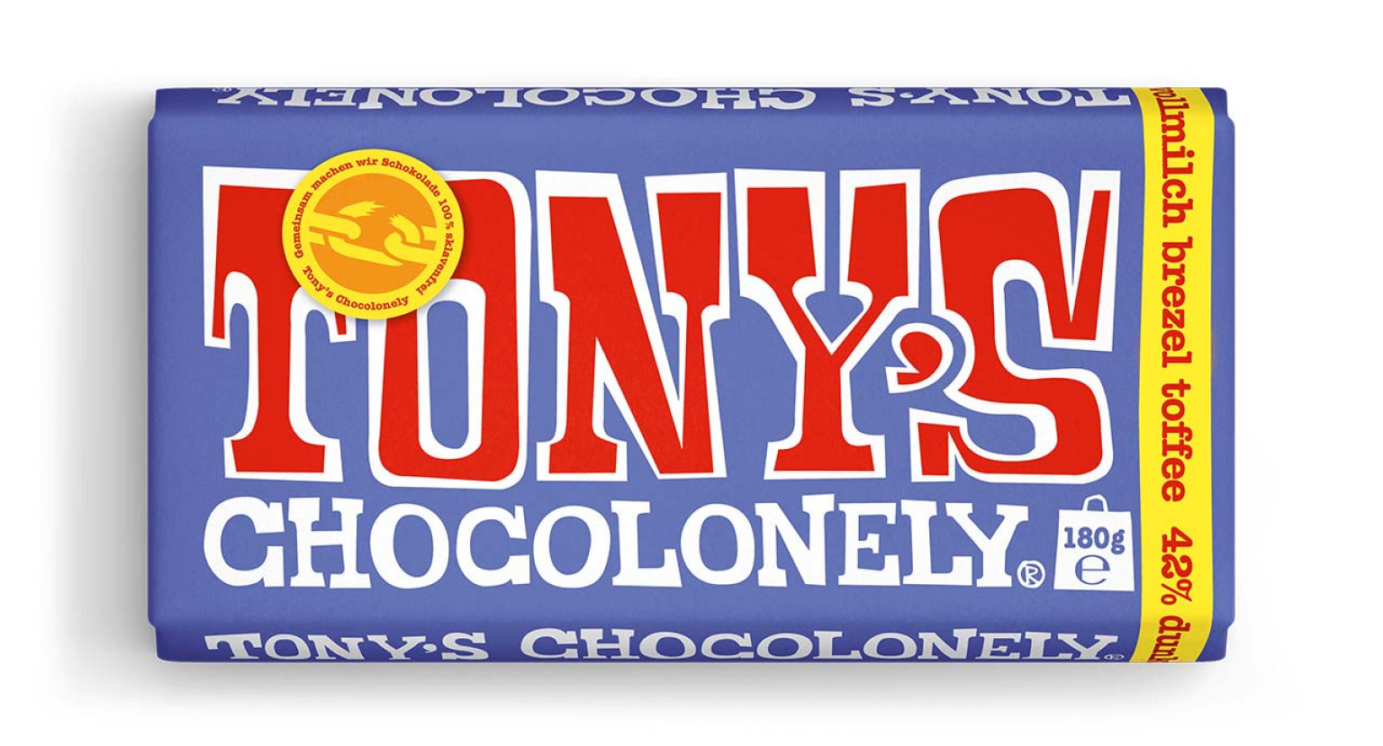Chocolat au lait noir Tony's 42 % et caramel bretzel, 3 x 180 g