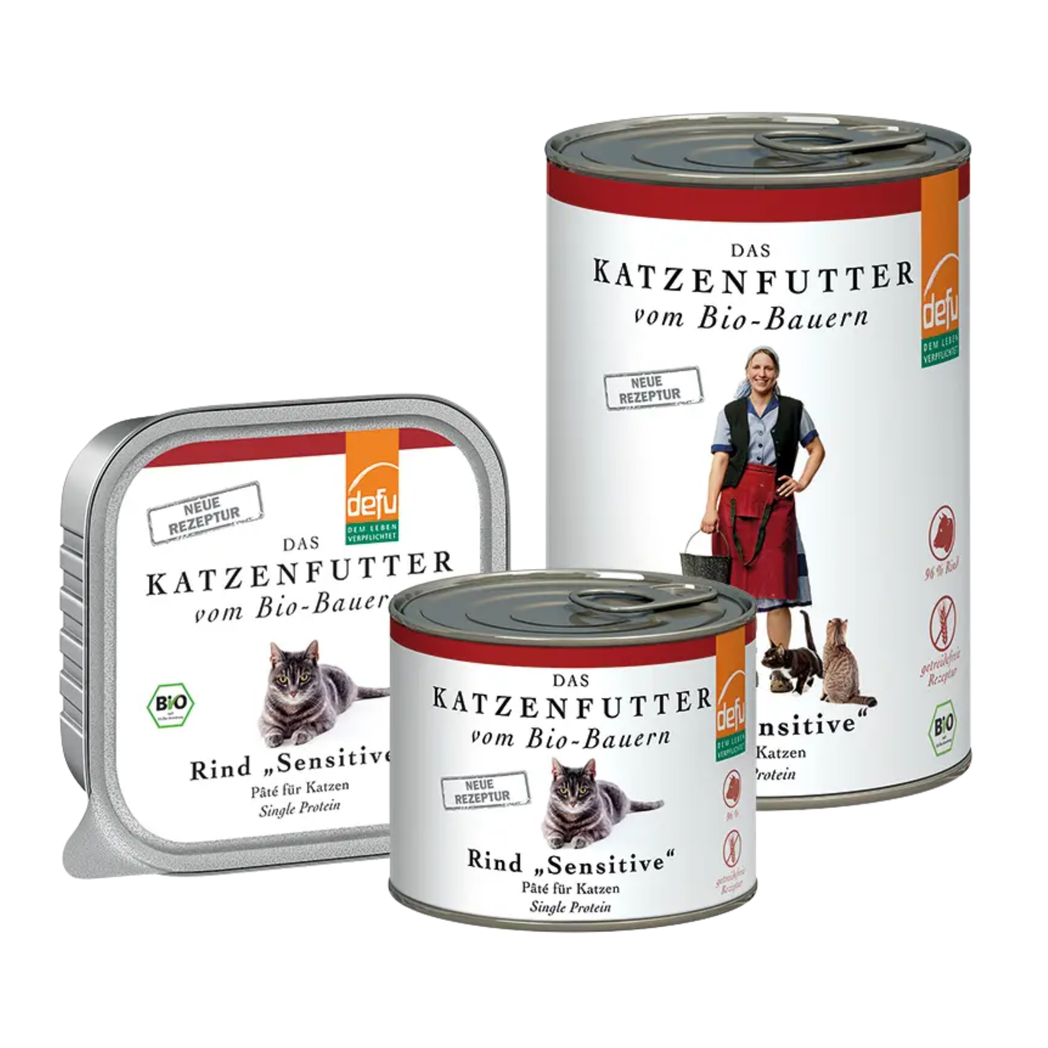 Defu - Alimento umido biologico per gatti al manzo, paté per gatti sensibili