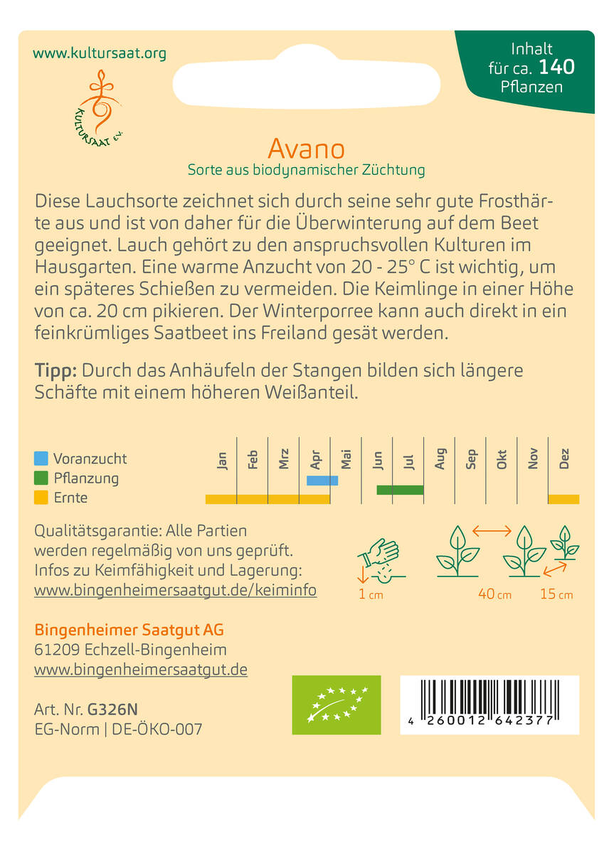 Bingenheimer Saatgut Lauch Avano